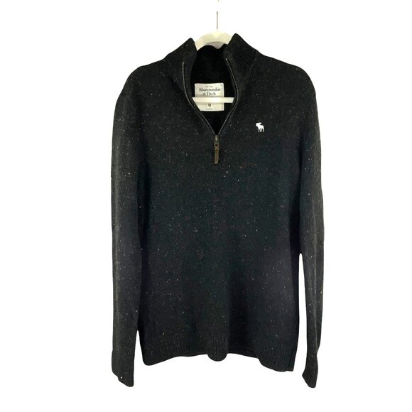 Abercrombie & Fitch Mens Half-Zip Sweater M Wool Blend Black Ribbed Pullover - Picture 6 of 6
